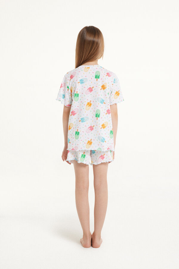 Dievčenské Bavlnené Krátke Pyžamo z Bavlny so Stredne Dlhým Rukávom a Motívom Zmrzliny  