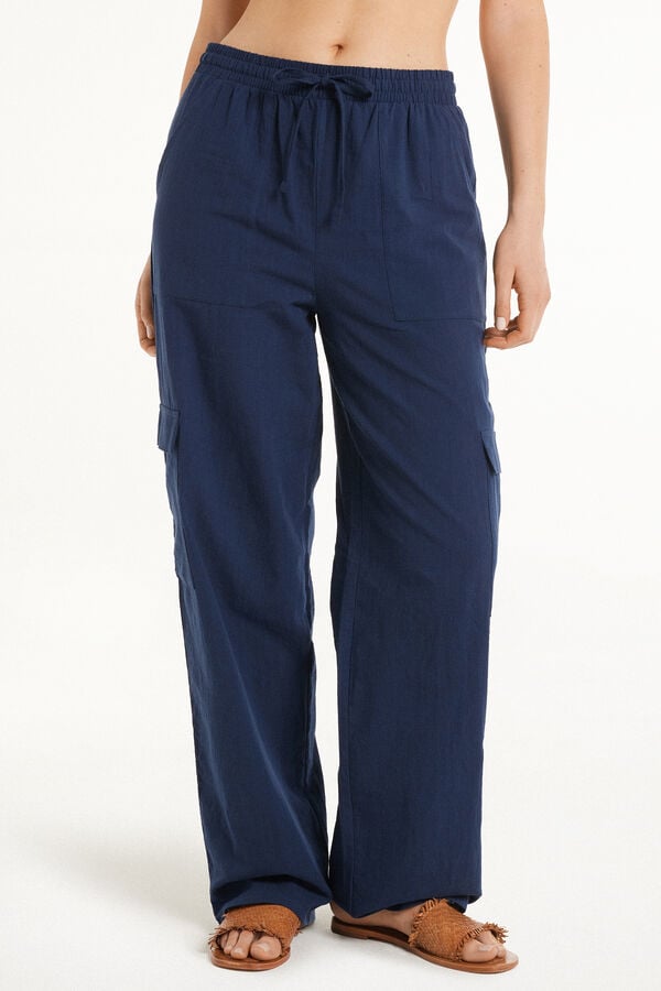 Pantaloni Lungi din Bumbac Super-Lejer 100% cu Buzunare Cargo  