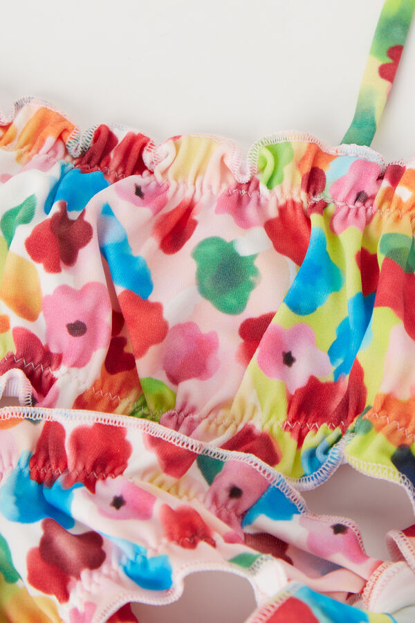 Girls’ Watercolor Flowers Bandeau Bikini Top and Tie Bottoms  
