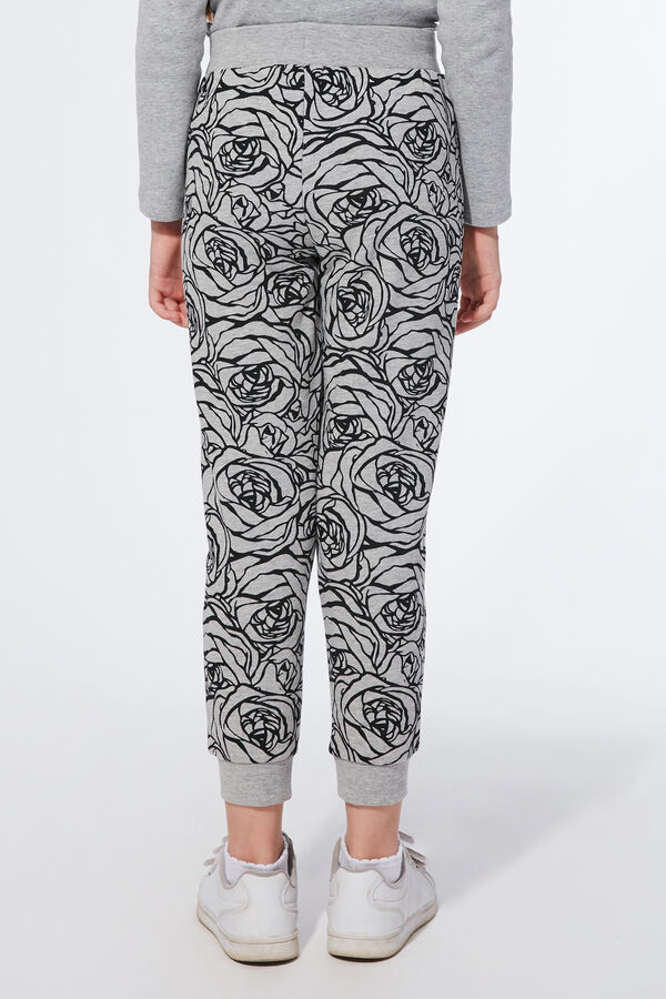 Long Brushed-Fleece Trousers with Print Detail  