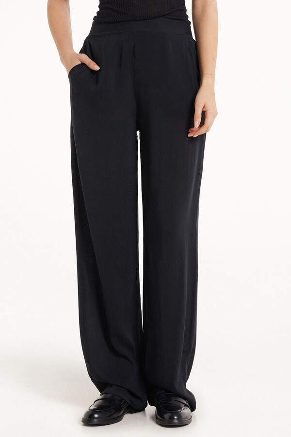 Viscose Canvas Straight-Cut Trousers  