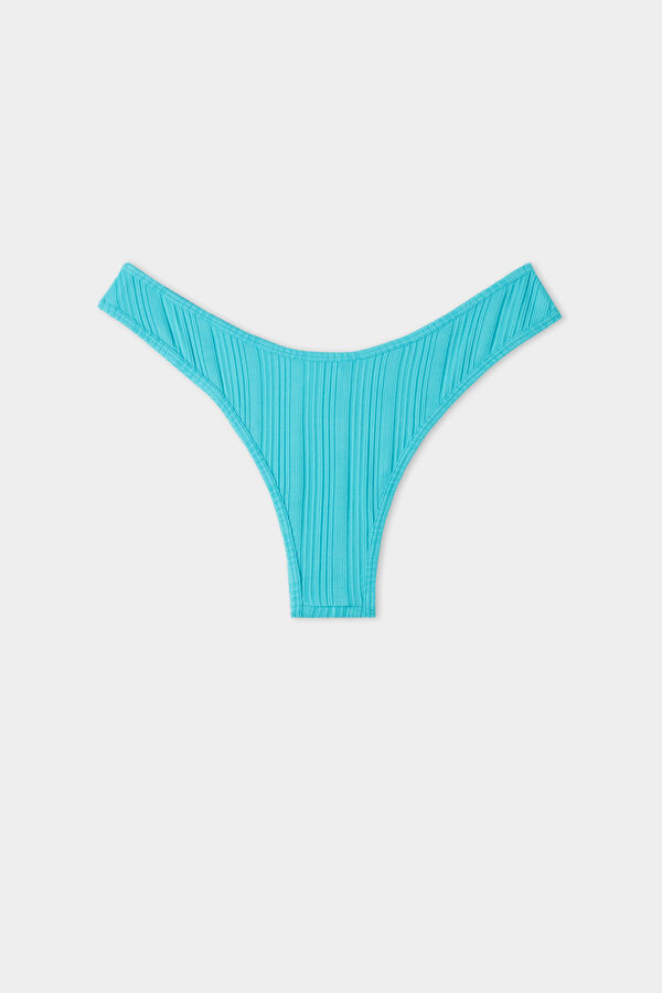 Culotte Brésilienne Échancrée Microfibre Recyclée Côtelée Turquoise  