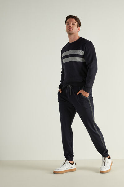 Heavy Cotton Long Sweatpants with Piping