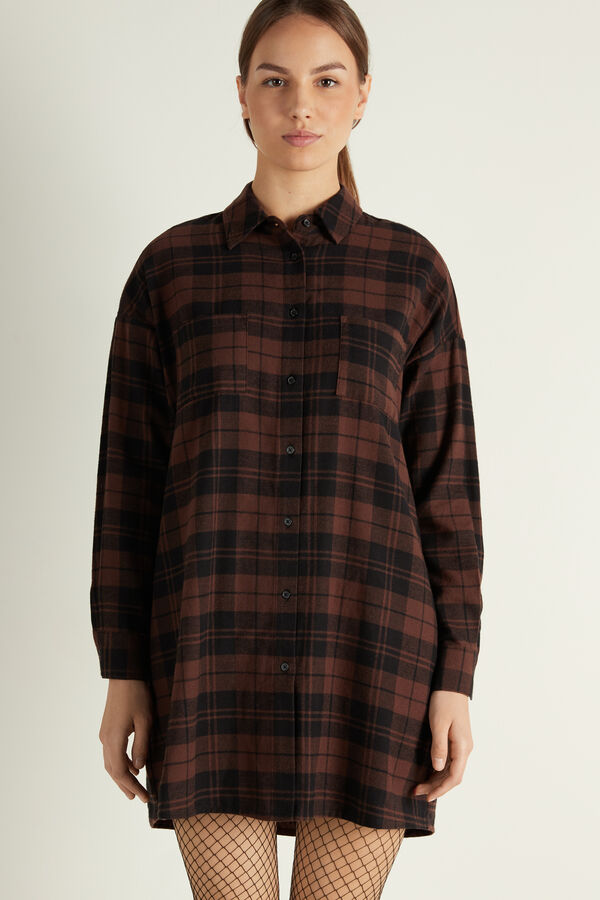 Long Sleeve Flannel Shirt Dress  