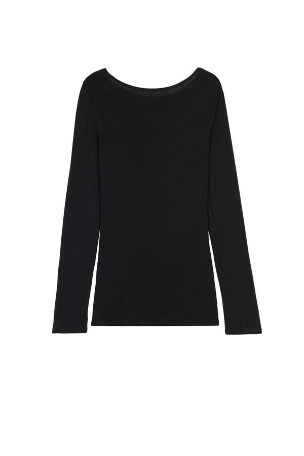 Boat-Neck Top in Viscose and Merino Wool  