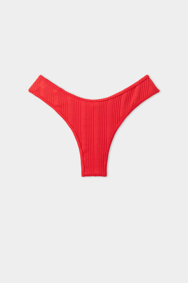 Red Ribbed Recycled Microfiber High-Cut Brazilian Panties 