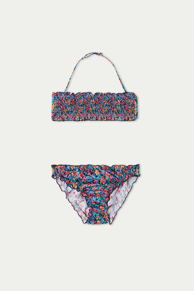 Bikini Bandeau para Niña de Punto Smock Summer Bloom