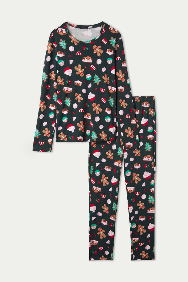 Pijama Lungă Bumbac Imprimeu Candy Crăciun  