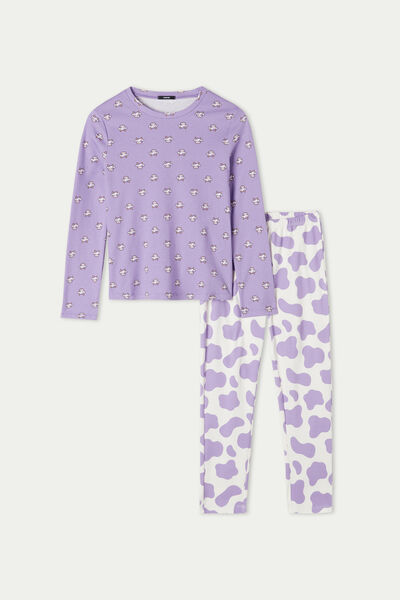 Pijama Largo Para Niña con Estampado de Vaquitas