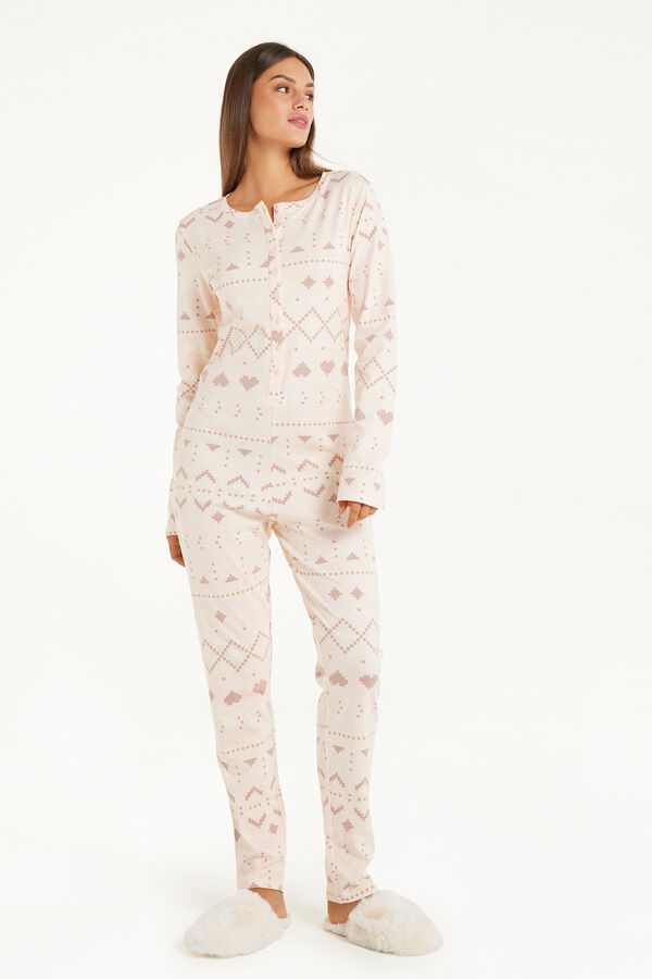 Full Length One Piece Pajamas in Nordic Print Heavy Cotton  