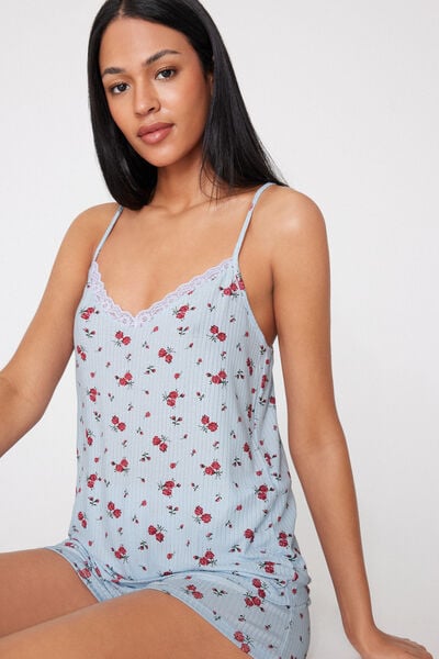 PYJAMAS SHORT NARROW SHOULDER STRAPS VISCOSE RIBBED