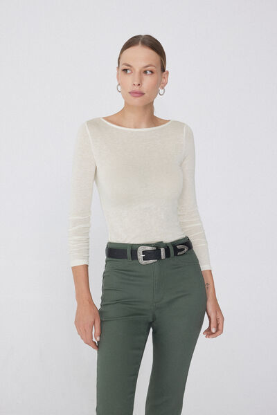Lightweight Viscose and Merino Wool Boat Neck Top