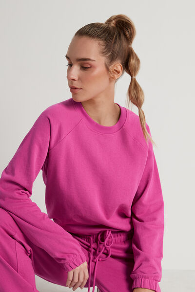 Cropped Long-Sleeve Sweatshirt with Drawstring