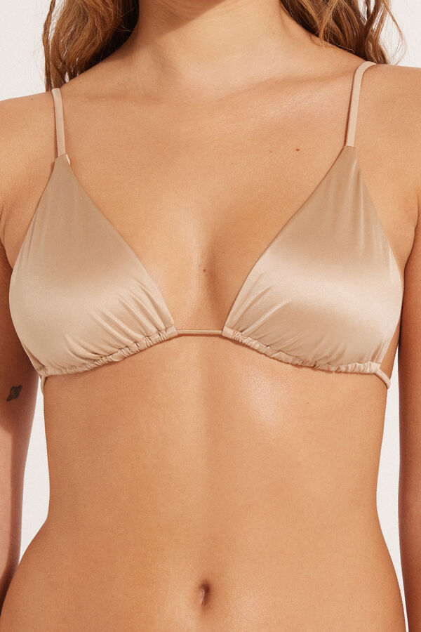 Shiny Sand Gold Triangle Bikini Top with Removable Cups  