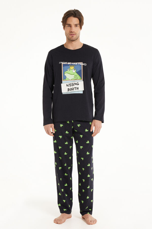 Langer Pyjama aus Baumwolle mit Froschprint  