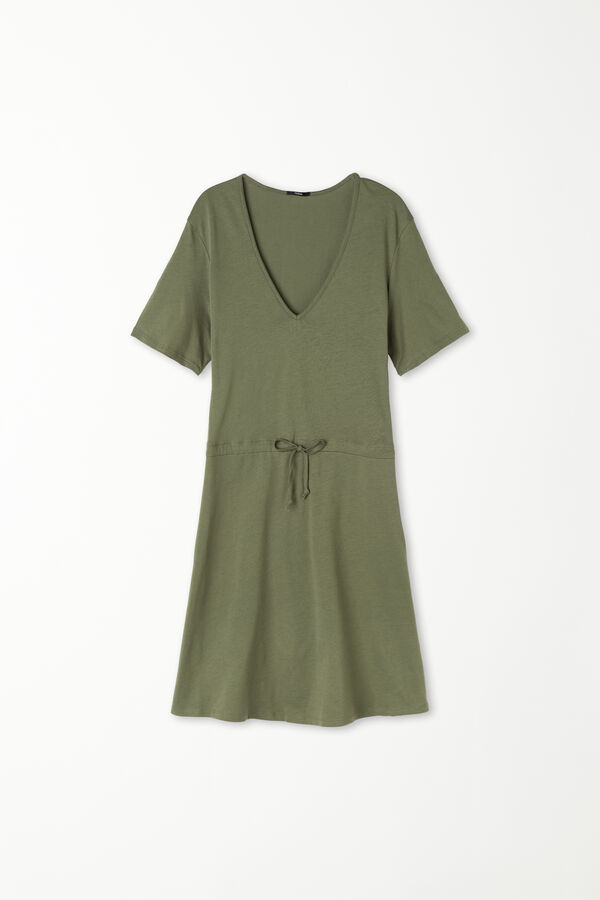 Short Sleeve Short Cotton V-Neck Dress  