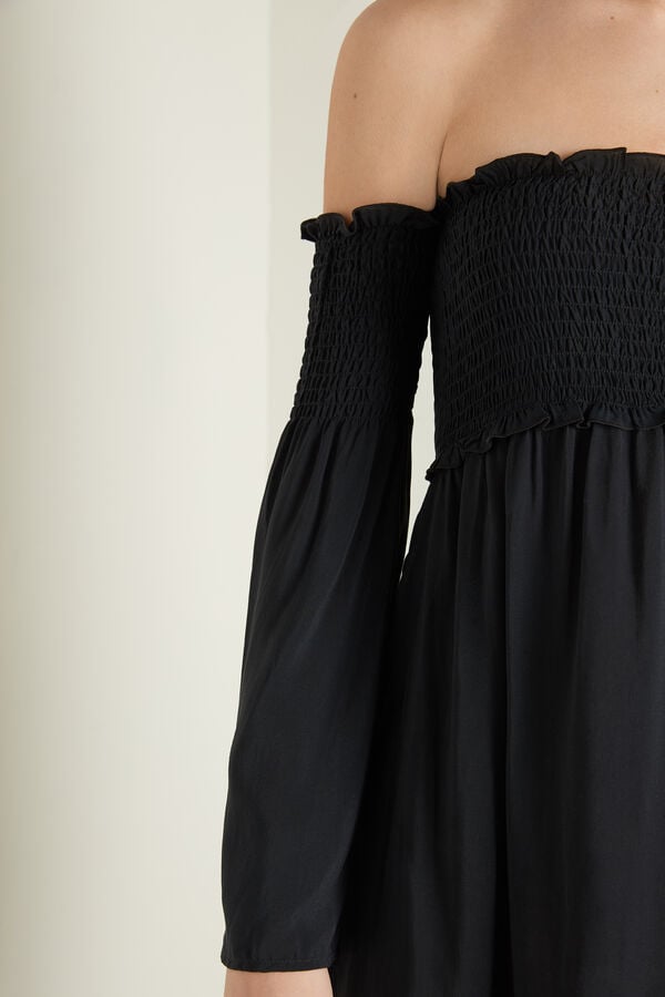 Long Sleeve Off-The-Shoulder Canvas Dress  