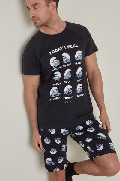 Kurzer Pyjama aus Baumwolle mit Schlumpf-Print Feel
