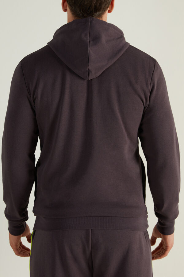 Long Sleeve Zip-Up Hooded Sweatshirt with Piping  