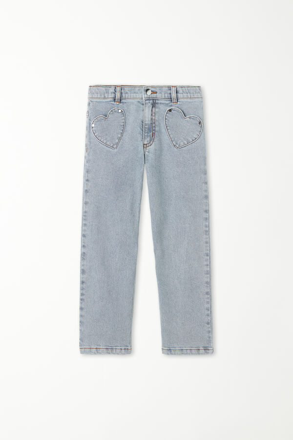 Long Straight Jeans with Heart-Shaped Pockets  