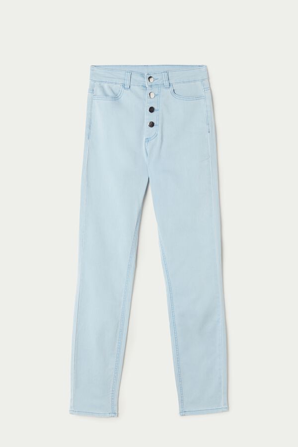 Skinny High-Waist Jeans with Buttons  