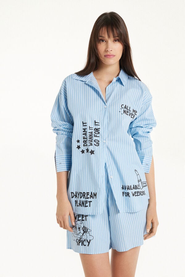 Long-Sleeved Oversize Pinstripe Shirt with Lettering  