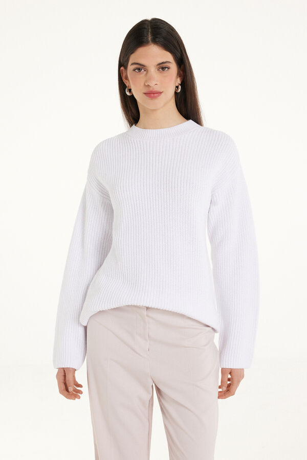 Fully-Fashioned Rib Long-Sleeved Rounded Neck Top  