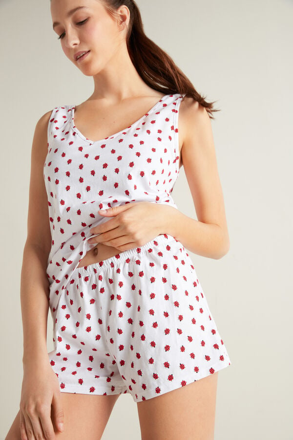 Short Ladybird Print Cotton Camisole Pyjamas  