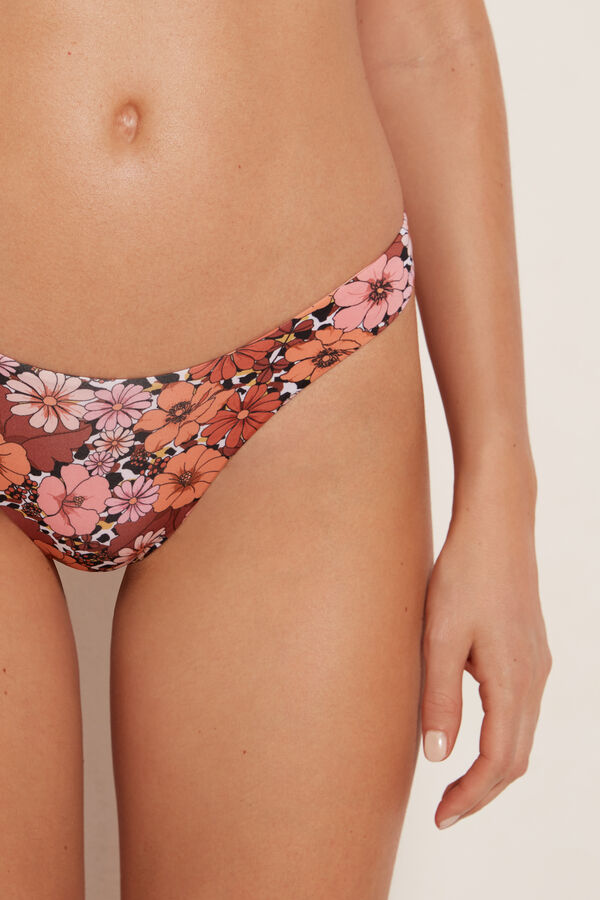 Flower Animalier High-Cut Brazilian Bikini Bottoms  