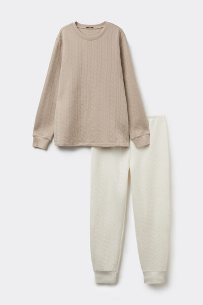 Matelass&eacute; Detail Round Neck Pyjamas