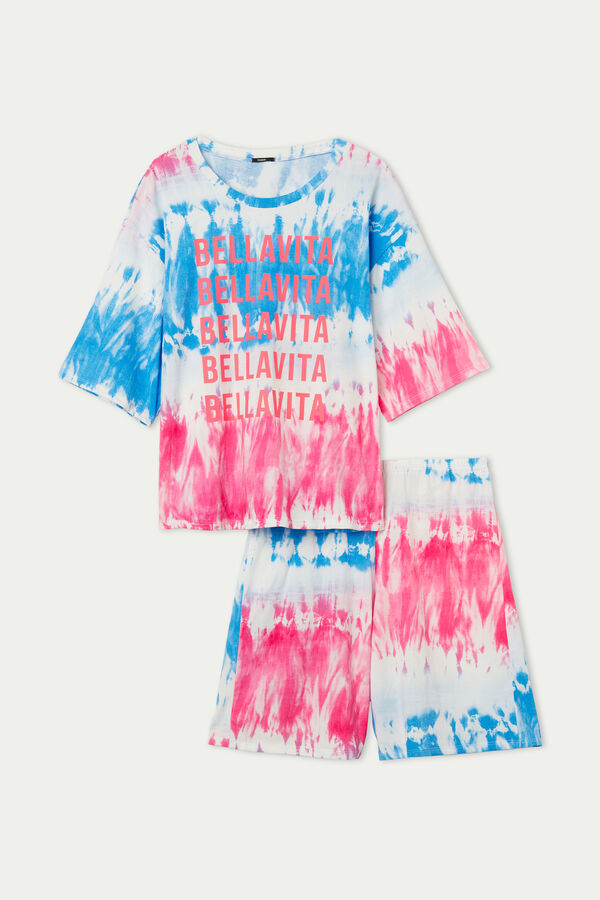 Krátké Batikované Oversize Pyžamo s Potiskem "Bella Vita"  