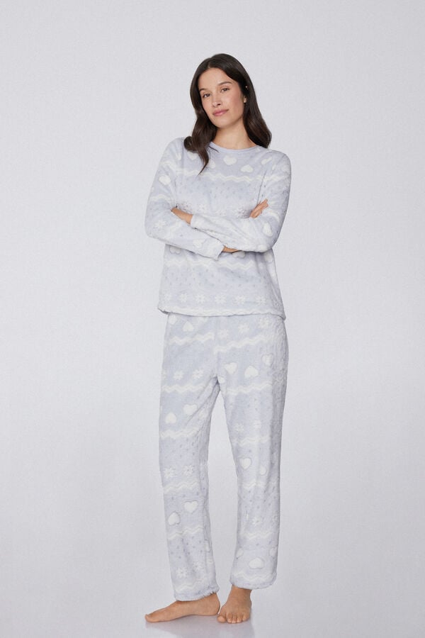 Nordic Print Long Devoré Fleece Pyjamas  