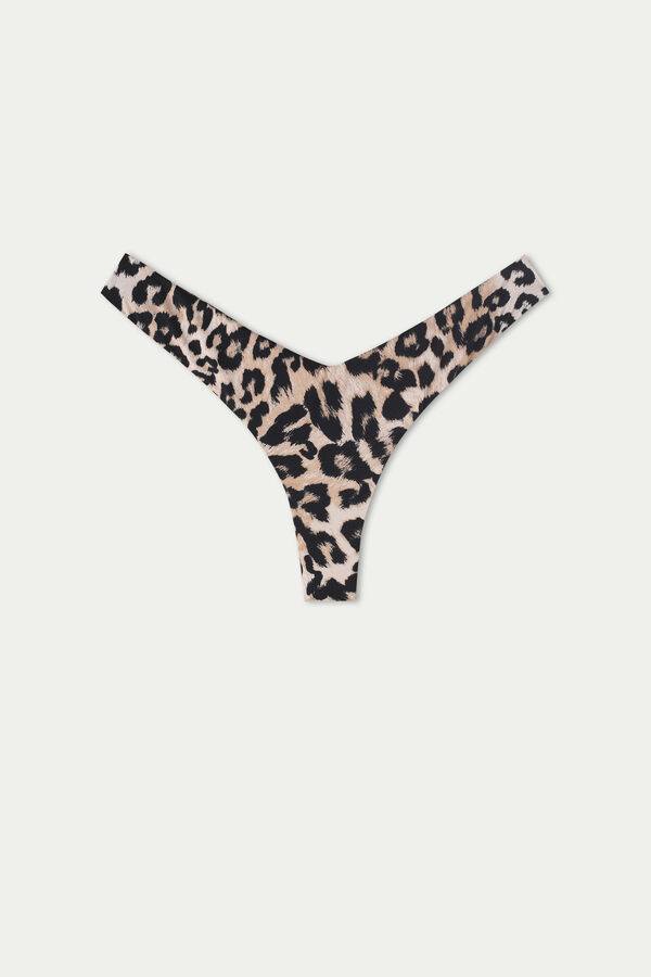 Animal Print High Cut V-Waist Brazilian Bikini Bottoms  