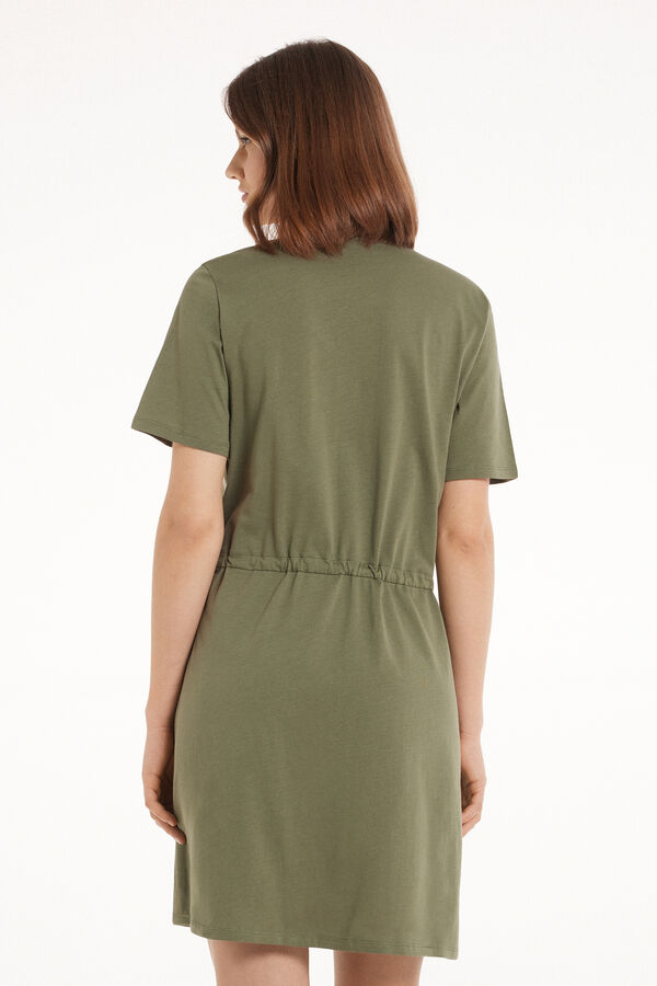 Short Sleeve Short Cotton V-Neck Dress  