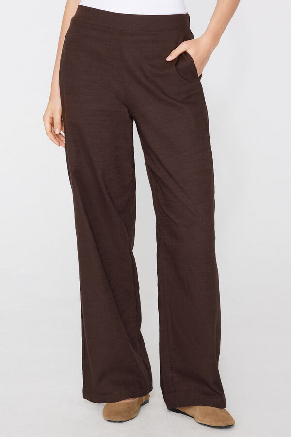 Pantaloni Lunghi a Palazzo Tela di Cotone  