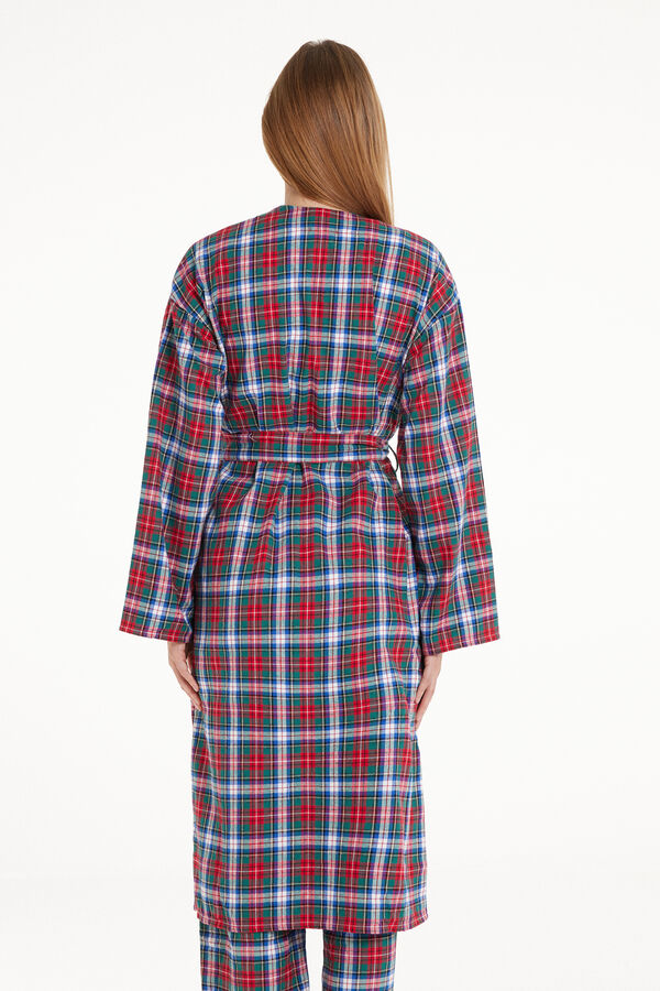 Long Dressing Gown in Tartan Print Flannel  