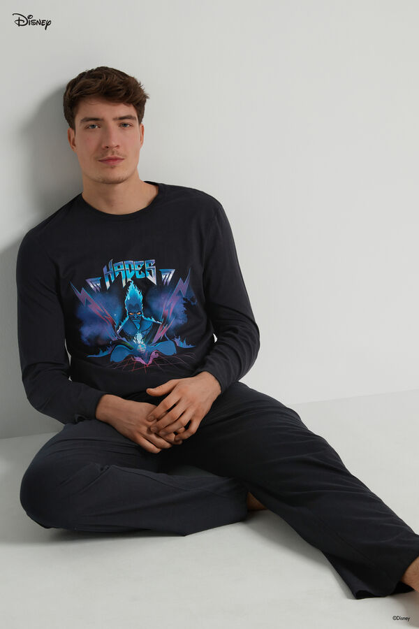 Men's Disney Hades Print Long Cotton Pyjamas  