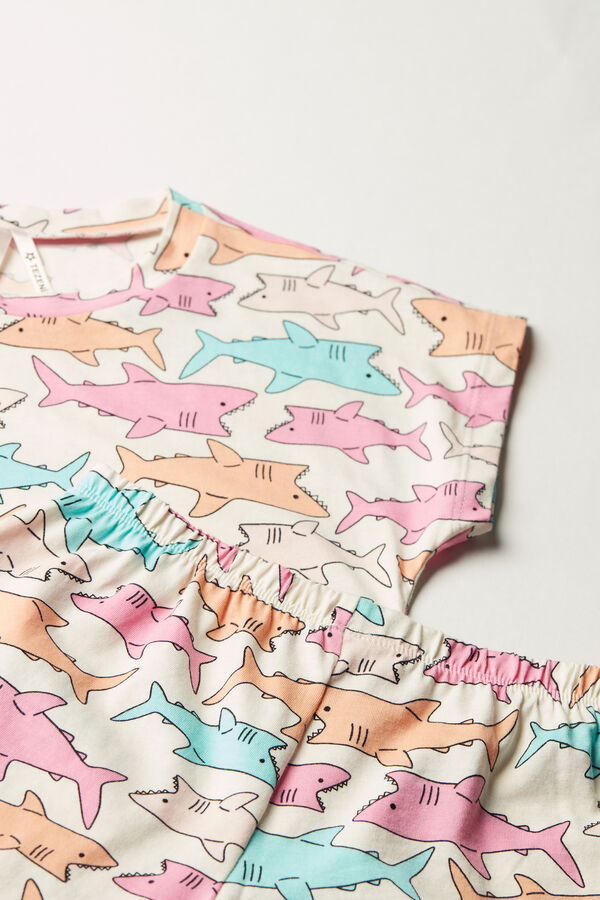 Girls’ Shark Print Short Pyjamas with Kimono Sleeve  