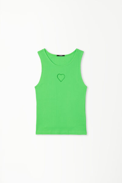 Mädchen-Tanktop mit breiten Trägern aus Baumwollripp Herz