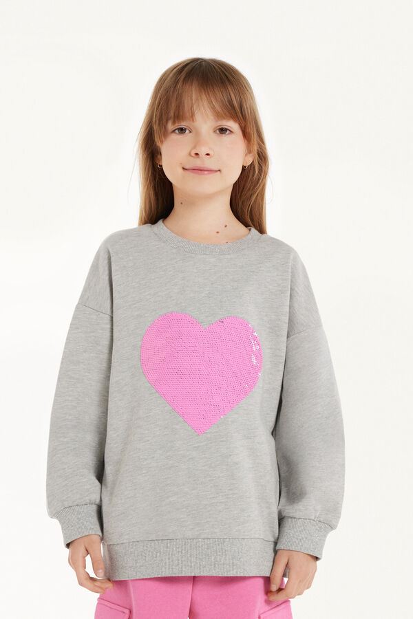 Girls’ Long-Sleeved Sweatshirt with Sequin Heart  
