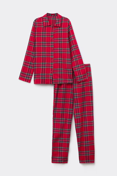 Langer Flanellpyjama durchgekn&ouml;pft mit Schottenkaro