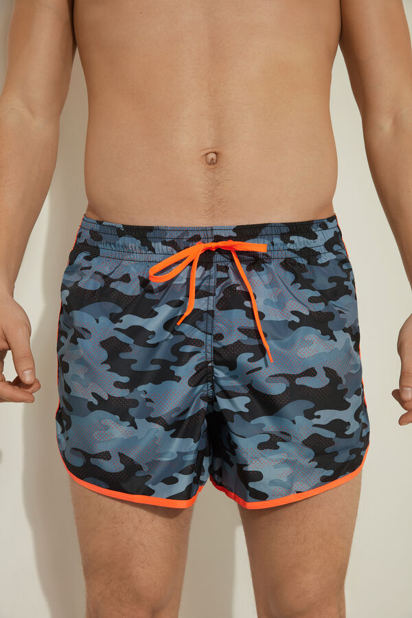 Printed Canvas Swimming Shorts with Edging  