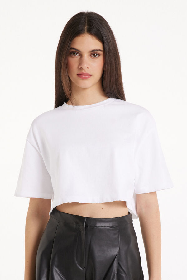 Short Cotton Round-Neckline T-Shirt  