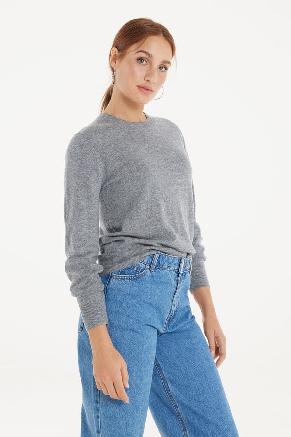 Long-Sleeved Rounded Neck Heavy Jersey with Wool  