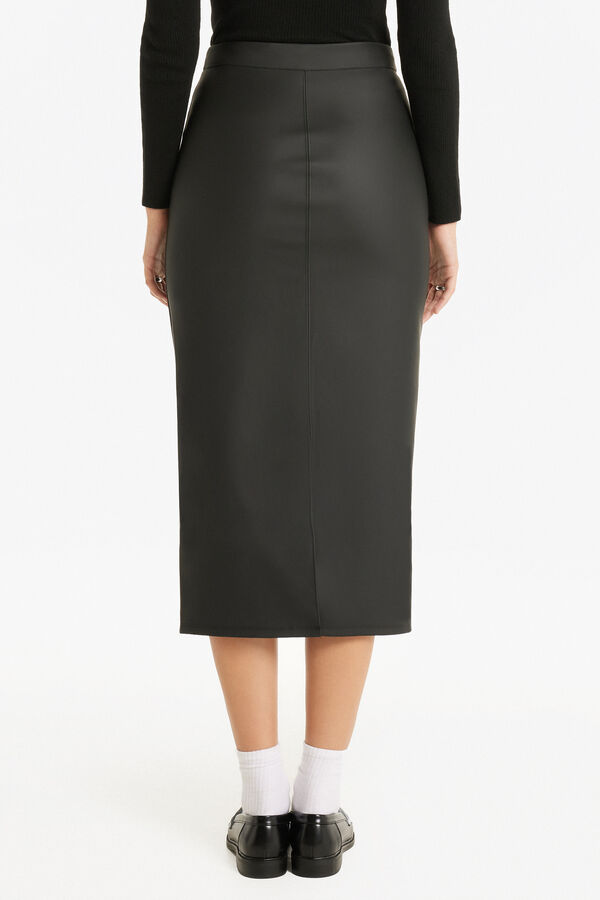 Opaque Coated-Effect Longuette Skirt  