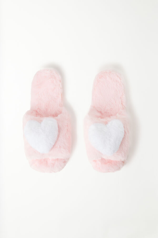 Fur Slippers with Heart  
