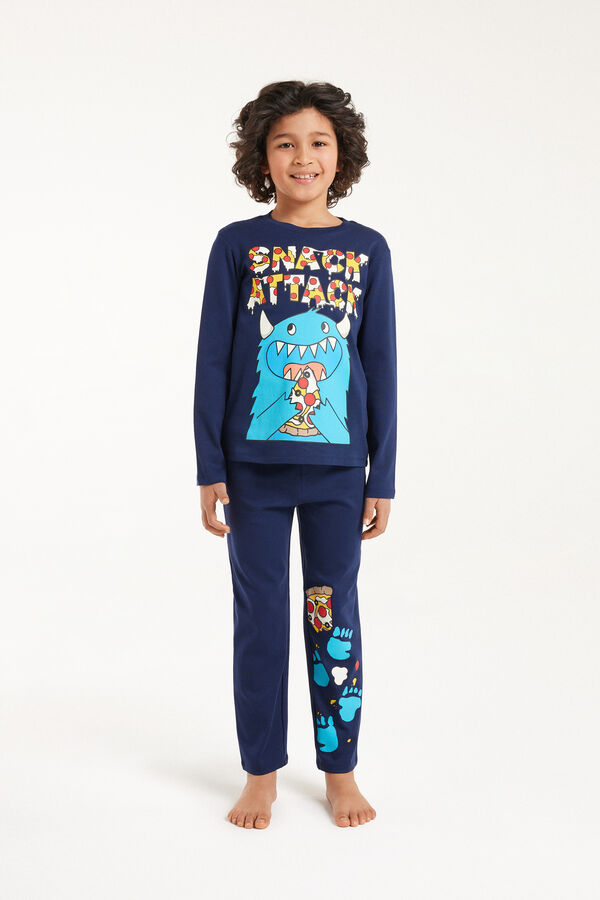 Langer Pyjama für Jungen aus schwerer Baumwolle mit Snack-Attack-Print  
