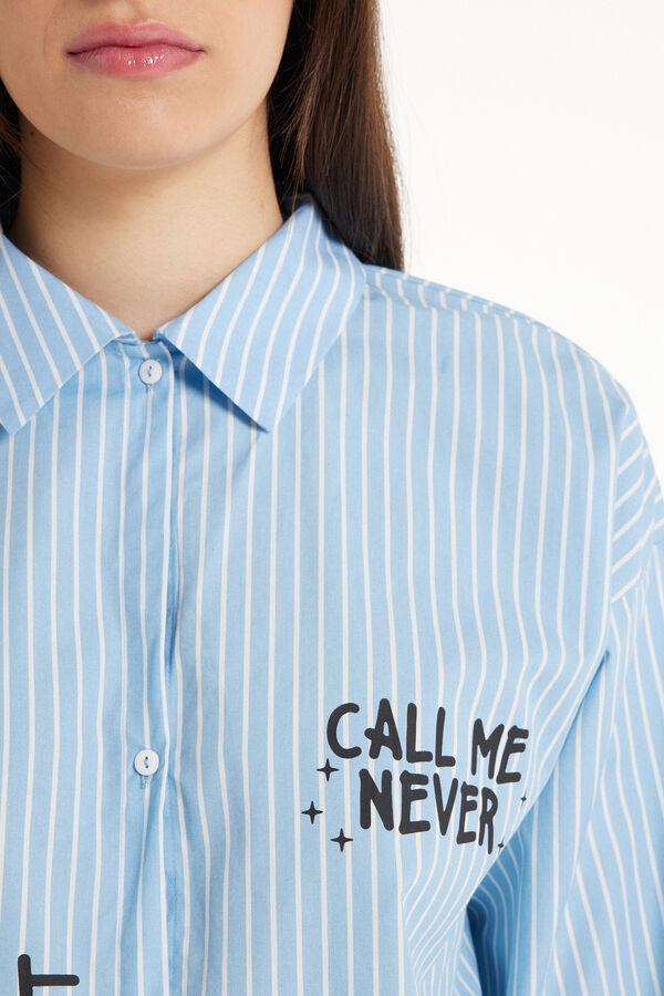 Long-Sleeved Oversize Pinstripe Shirt with Lettering  