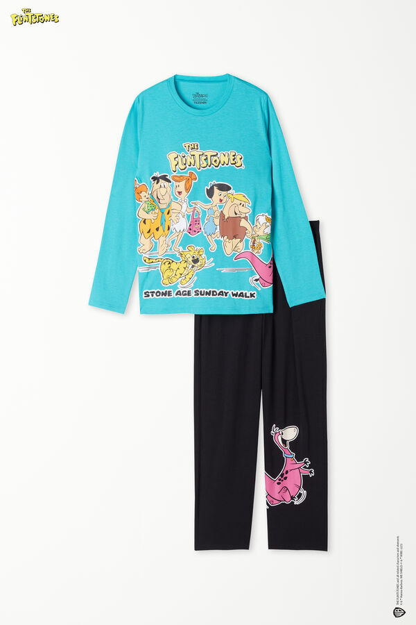 Dlouhé Dětské Bavlněné Pyžamo s Potiskem Flintstones  