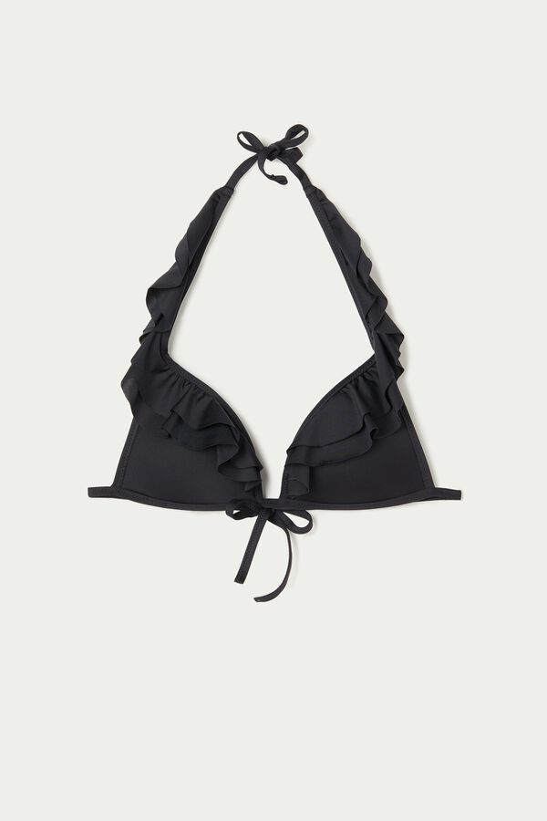 Padded Triangle Bikini Top with Frill in Recycled Microfibre  